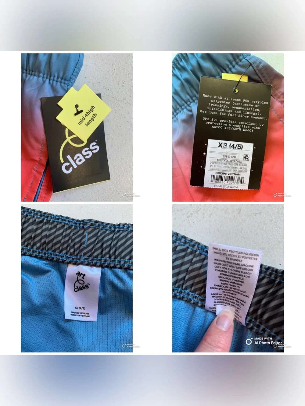 Art Class Boys Blue Orange Ombre Swim Trunks Swimsuit Size XS NWT Summer Beach